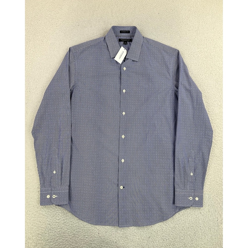 Banana Republic Camden Fit Dress Shirt Mens Medium Blue Gingham Supima Cotton LS